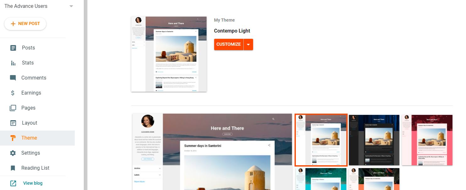 customize theme in blogger