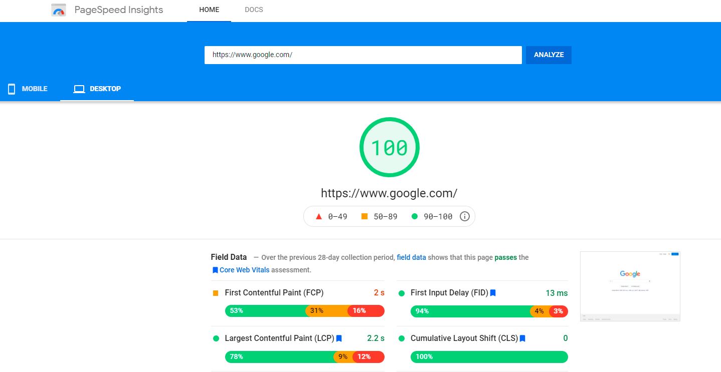 Google Page speed test