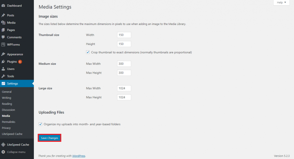 WordPress image optimize setting